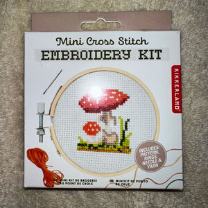NIB Kikkerland Mini Cross Stitch Embroidery Kit Mushroom Toadstool